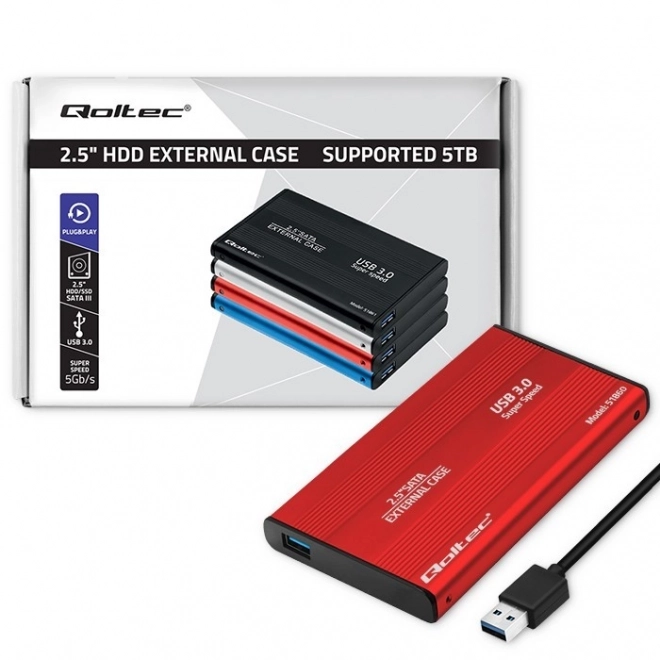Vanjski omot za 2,5" diskove HDD/SSD SATA3, USB 3.0, crveni