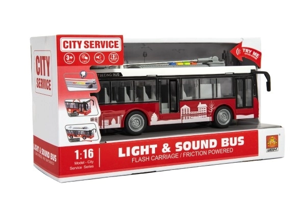 Autobus/trolejbus plast 28cm na inerciju na bat. sa svjetlom i zvukom u kutiji 32x17x11cm