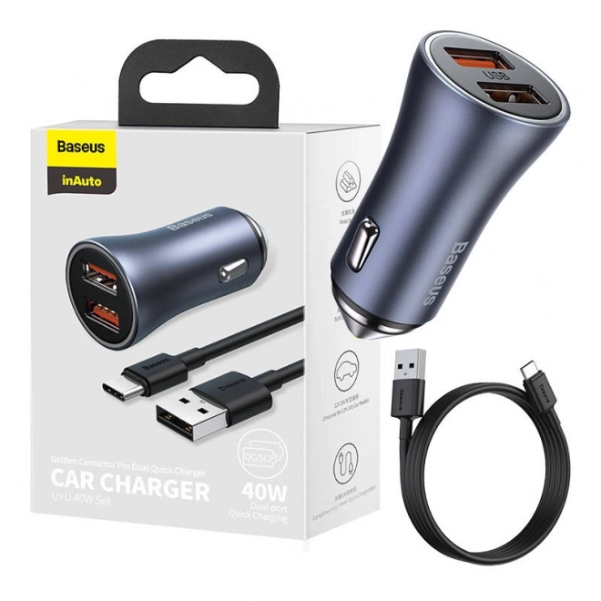 Punjač za auto Baseus s dvostrukim USB i USB-C kabelom