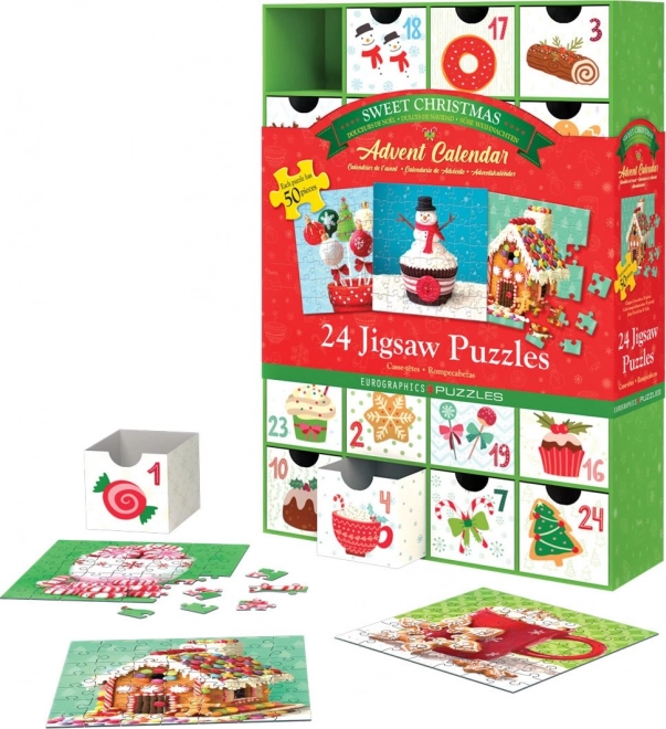 Adventni kalendar s puzzlama Eurographics 24 x 50 komada – Slatki Božić