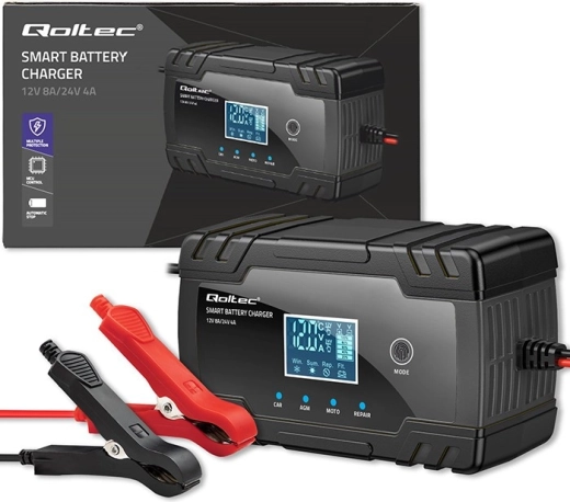 inteligentni punjač autobaterija 12V/24V s LCD zaslonom i funkcijom obnove – Qoltec