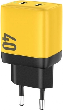 Mrežni punjač 2x USB-C Super Fast Charger GaN 40W žuta