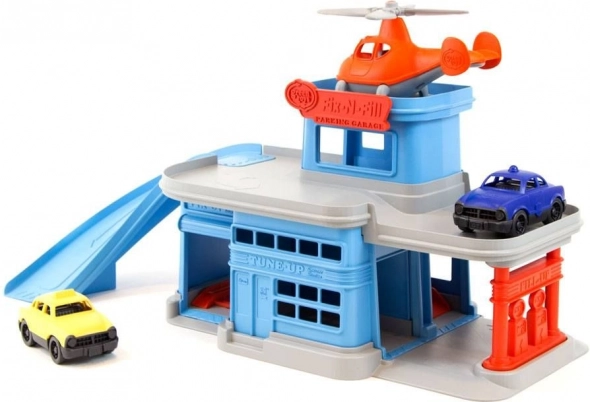 Plava višekatna garaža s priborom od Green Toys