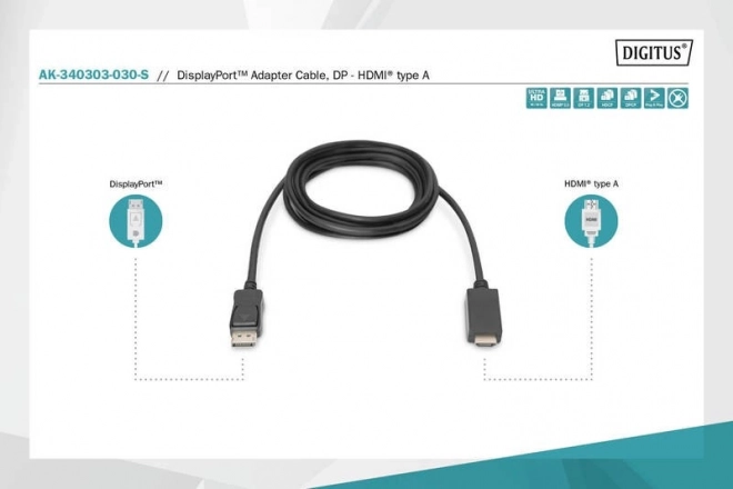 Adapter kabel DisplayPort 1.2 s priključnim konektorom 4K 60Hz UHD Tip DP/HDMI A M/M crni – 3 m
