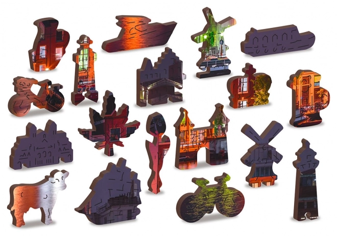 Drvene puzzle Noćni Amsterdam s jedinstvenim dijelovima