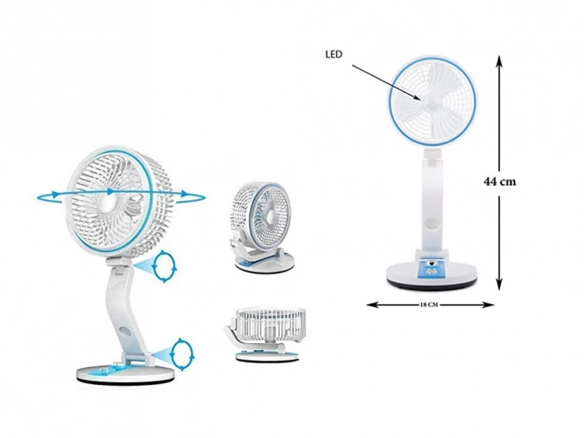 Prijenosni sklopivi ventilator s LED svjetlom i USB punjenjem