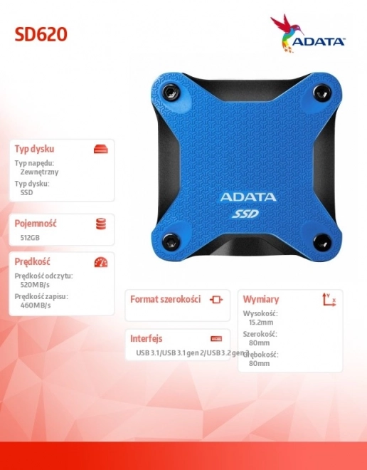 Vanjski SSD disk ADATA SD620 512GB Plavi