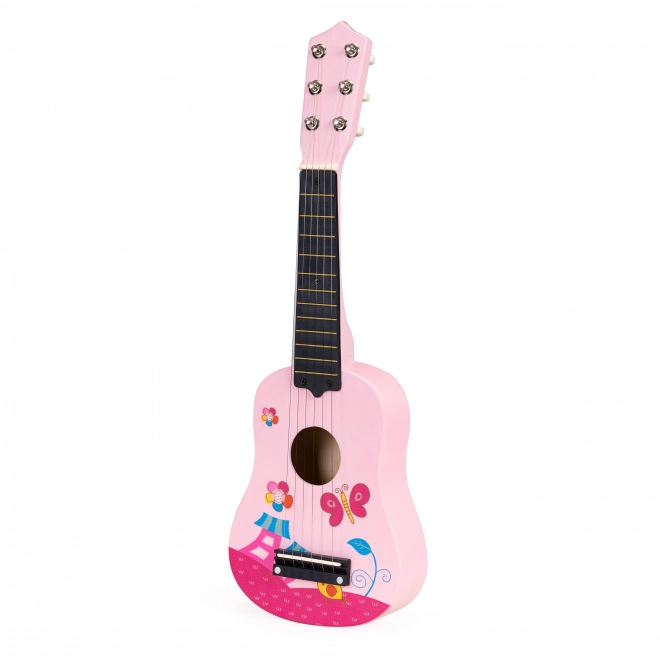Dječja drvena gitara, metalne žice, roza ECOTOYS