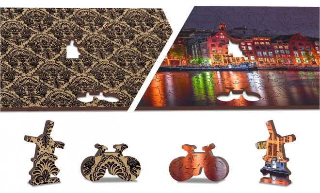 Drvene puzzle Noćni Amsterdam s jedinstvenim dijelovima