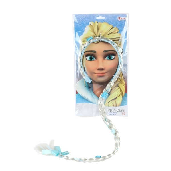 Set ljepote traka za kosu s pletenicom 90cm ledena princeza na kartici 35x18cm u vrećici za karneval