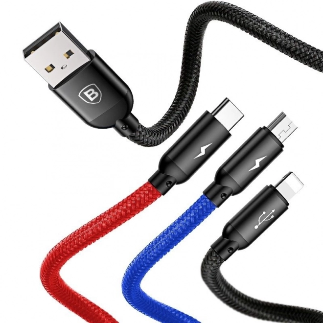 Baseus brzi USB kabel 3u1 s konektorima Type C / Lightning / Micro 3A 1,2M - crni