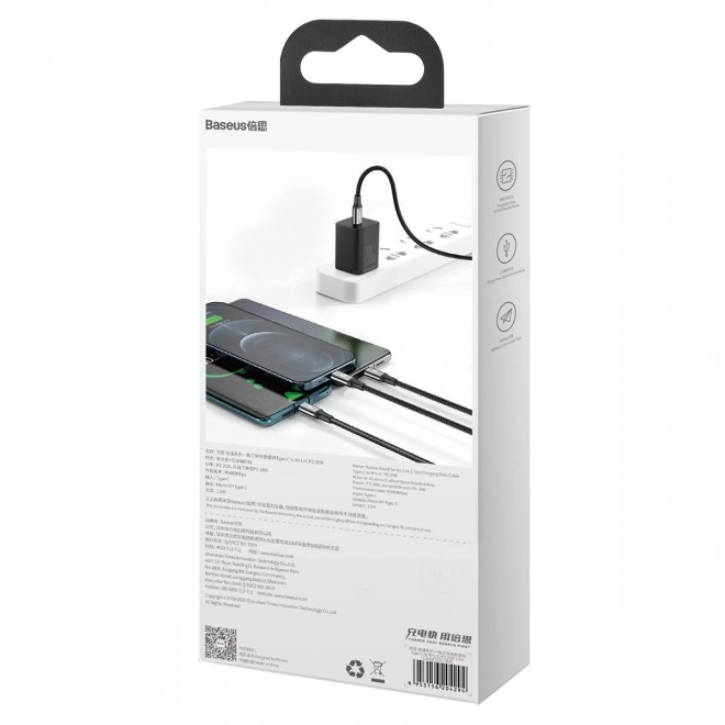 Punjački kabel Baseus 3 u 1, 20W, crni, 1,5 m