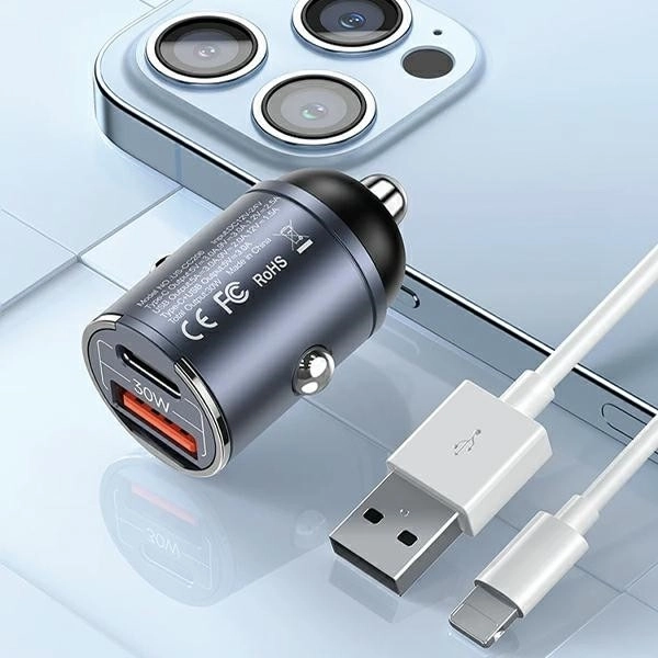 Autopunjač 30W 1xUSB+1xUSB-C Brzo punjenje