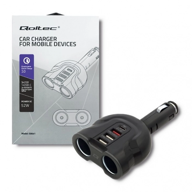 Razdjelnik utičnice upaljača automobila 12-24V | 52W | 2,4A |2xUSB | USB QC 3.0 | USB-C PD | 2x utičnica upaljača za cigarete