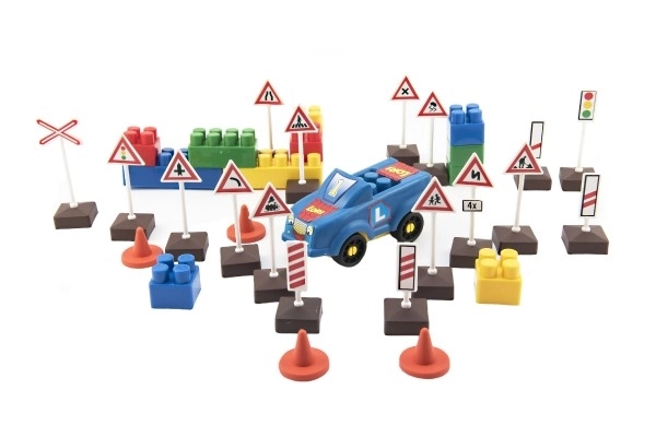 Konstrukcijski set LORI 11 Autoškola Prometni znakovi 16kom+2 čunja+auto plastika u kutiji 22x13x6cm