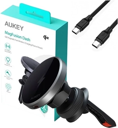 Magnetni držač za automobil s bežičnim punjenjem 15 W AUKEY Qi2 (crni)