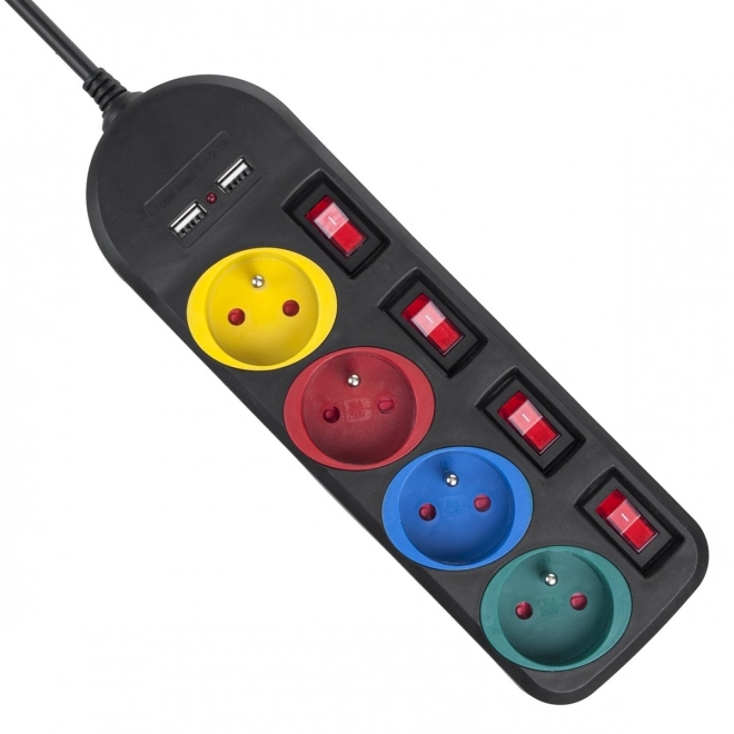 Produžna traka s prekidačima 4 utičnice + 2xUSB produžni kabel MCE229B crna