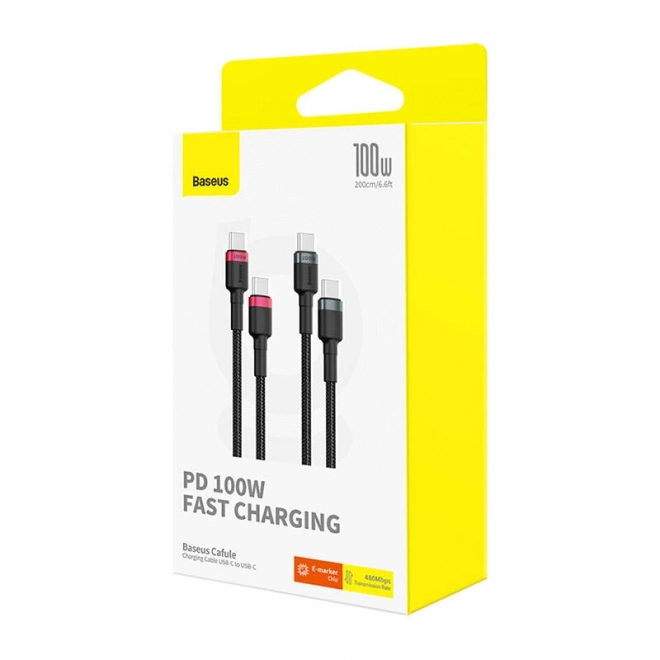 Kabel Baseus Cafule USB-C na USB-C 100W,2m, 2ks (crveno-crni, sivo-crni).