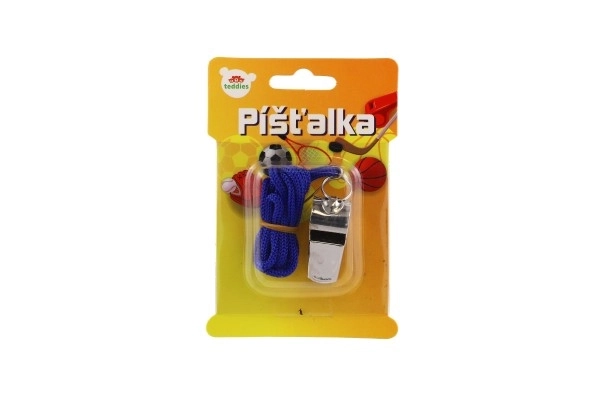 Zviždaljka s uzicom metal/tkanina 5 cm na kartonu