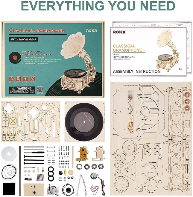 Rokr 3D drvene puzzle Klasični gramofon