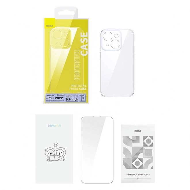 Prozirna Staklena Maskica Baseus SuperCeramic i set kaljenog stakla za iPhone 14 – Plus