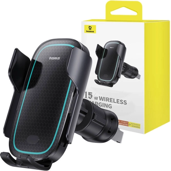 Bežični držač za auto s brzinskim punjenjem 15W Baseus MilkyWay Pro crni