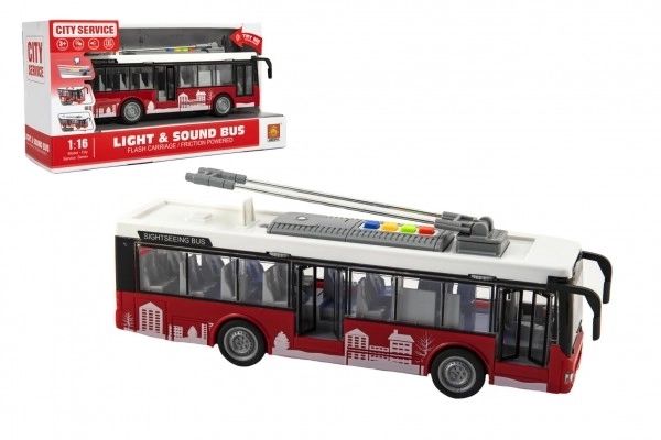 Autobus/trolejbus plast 28cm na inerciju na bat. sa svjetlom i zvukom u kutiji 32x17x11cm