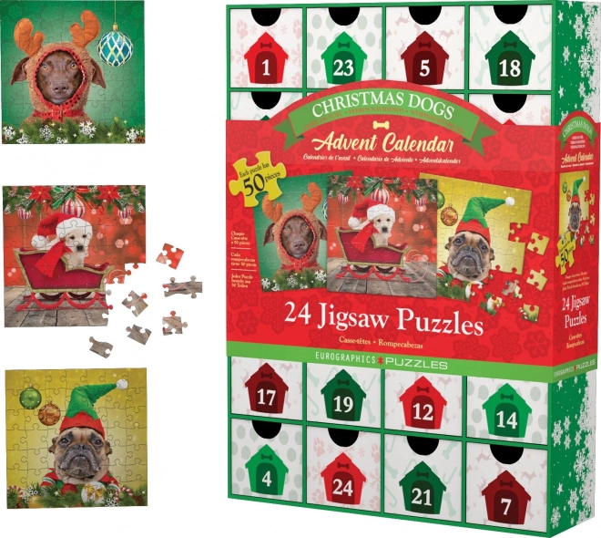 Adventni kalendar s puzzlama Eurographics 24 x 50 komada – Božićni psići