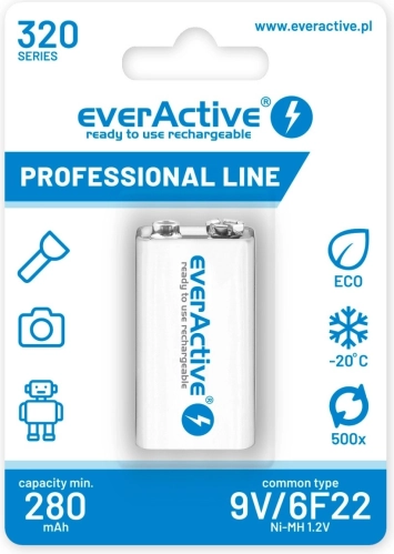Punjaiva baterija everActive 9V 320 mAh Ni-MH spremna za uporabu