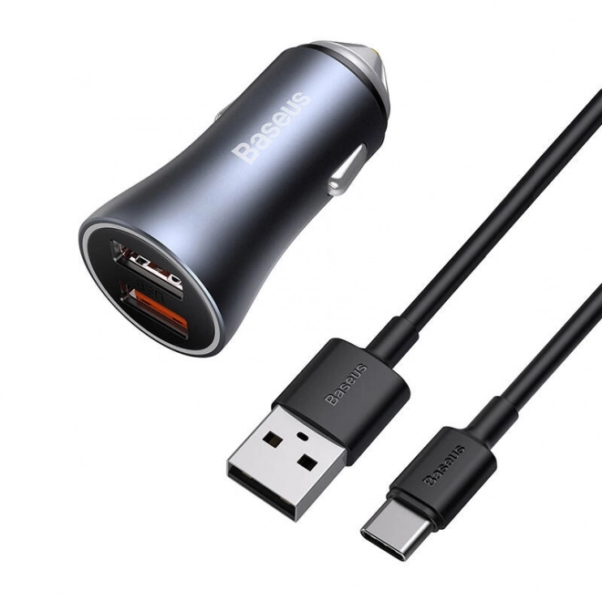 Punjač za auto Baseus s dvostrukim USB i USB-C kabelom