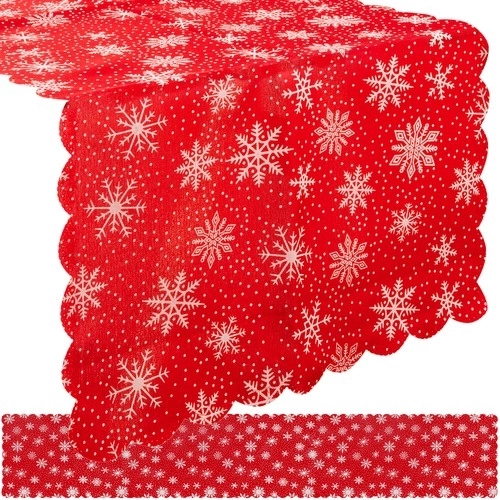 Dugi božićni stolnjak crveni s bijelim pahuljicama 220 x 35 cm