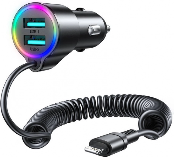 Punjač za auto Joyroom s 2x USB i Lightning kabelom crna