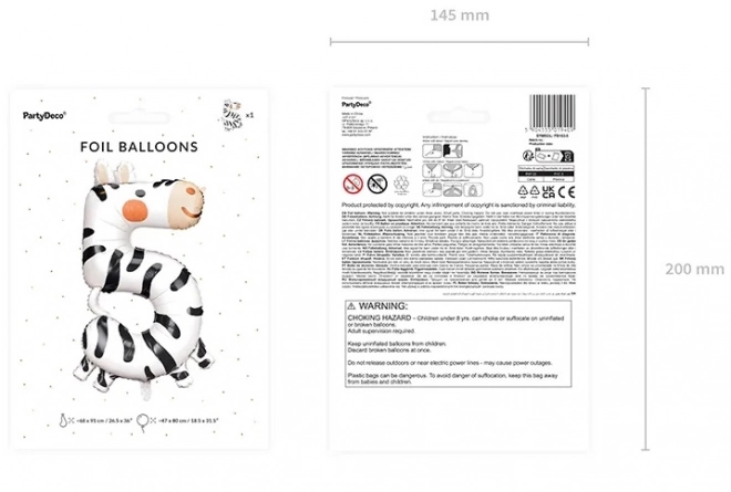 Folianski rođendanski balon broj 5 - Zebra 68 x 98 cm