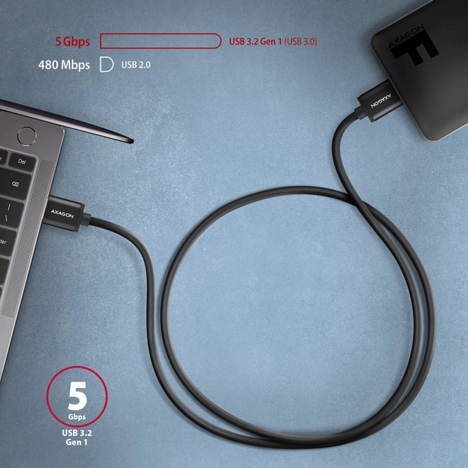 Kabel AXAGON Micro-B USB na USB-A 3.2 Gen 1, 1m, 3A, ALU, PVC, crni