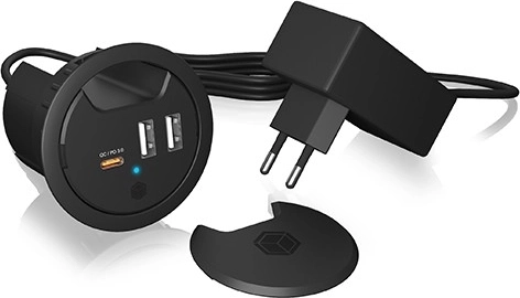 stolna punionica IB-HUB1407, 2× USB-A i 1× USB‑C za otvor 60 mm