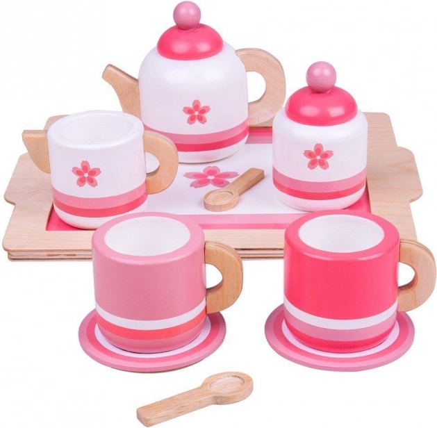 Drveni set za čaj u ružičastoj boji Bigjigs Toys