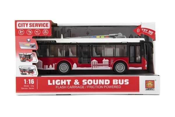 Autobus/trolejbus plast 28cm na inerciju na bat. sa svjetlom i zvukom u kutiji 32x17x11cm