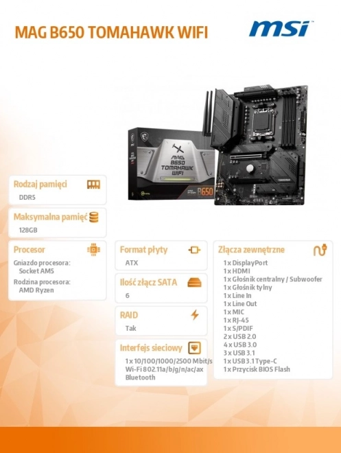 Osnovna ploča MAG B650 Tomahawk WiFi AM5 4DDR5 HDMI/DP ATX