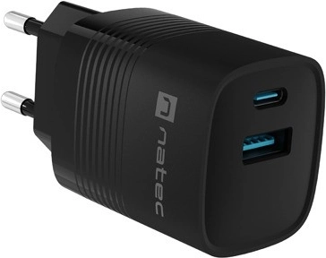Natec Ribera GaN USB punjač 30 W, 1x USB-A, 1x USB-C, crna