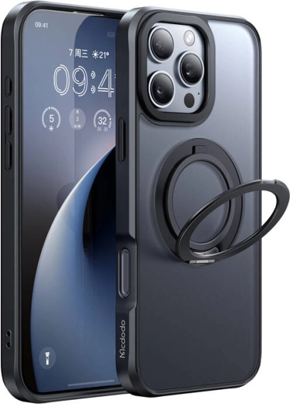 Magnetička futrola s prstenastim stalkom za iPhone 16 Pro (crna) McDodo