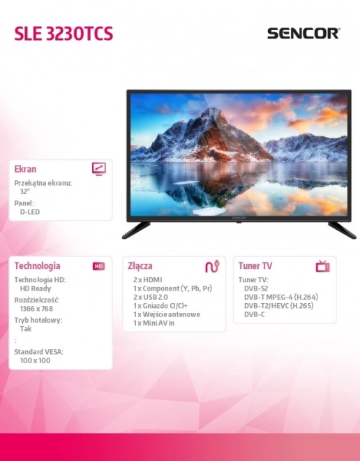 Televizor Sencor 32" HD Ready s tehnologijom D-LED