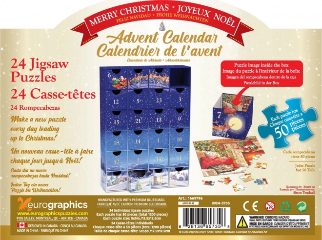 Adventni kalendar s puzzlama Eurographics 24 x 50 komada – Sretni Božić
