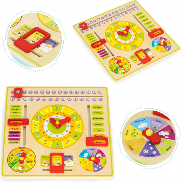Drvena edukativna ploča - kalendar i sat ECOTOYS