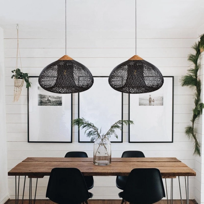 Stropna viseća lampa od prirodnog ratana - 40 cm - crna