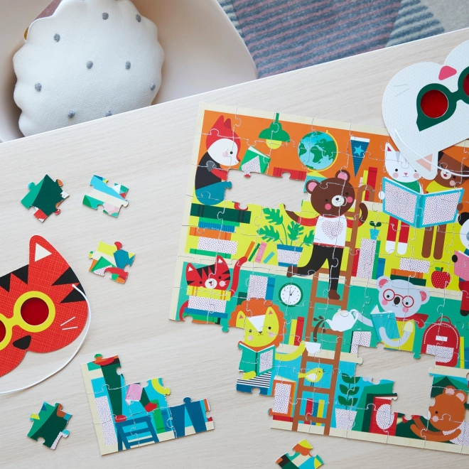 Petit Collage puzzle knjižnica s 3D naočalama
