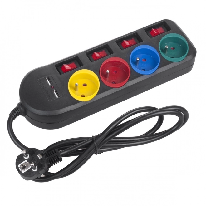 Produžna traka s prekidačima 4 utičnice + 2xUSB produžni kabel MCE229B crna