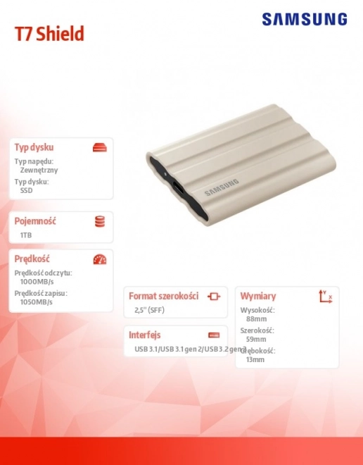 Vanjski SSD Samsung T7 Shield 1TB USB 3.2, bež