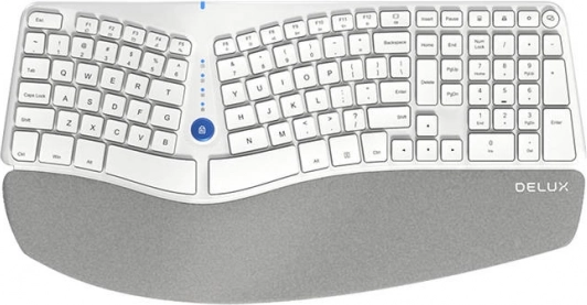Bežična ergonomična tipkovnica Delux s osloncem za dlan (bijela)