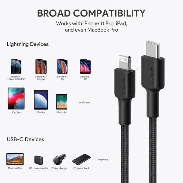 Crni najlonski kabel Lightning-USB C 2m