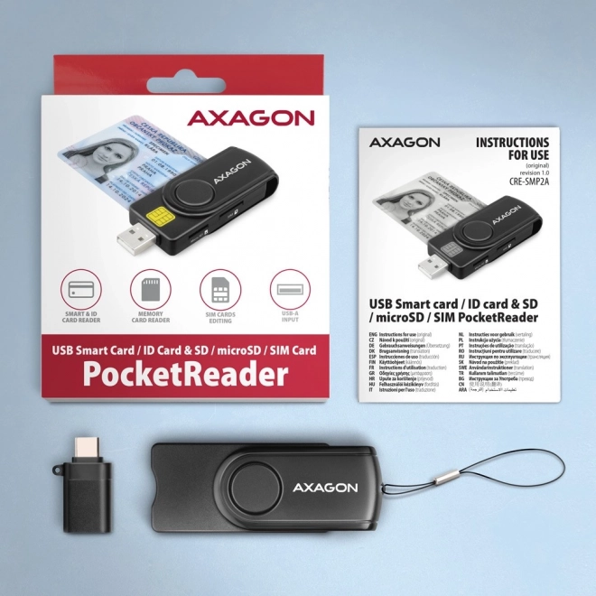 Džepni čitač kartica AXAGON za ID, SD, microSD i SIM kartice s USB-om